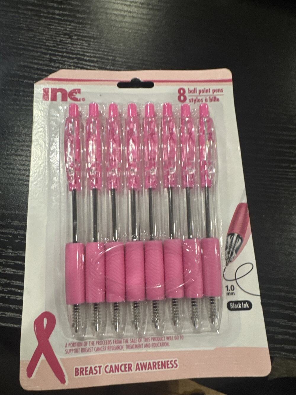8 pk New Inc. Breast Cancer Awareness Ballpoint Pens with Black Ink 10ct. Packs